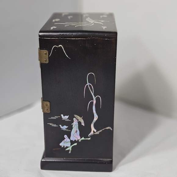 Vintage Asian Oriental Korean Black Lacquer MOP Mother of Peal Jewelry Box - Picture 7 of 13